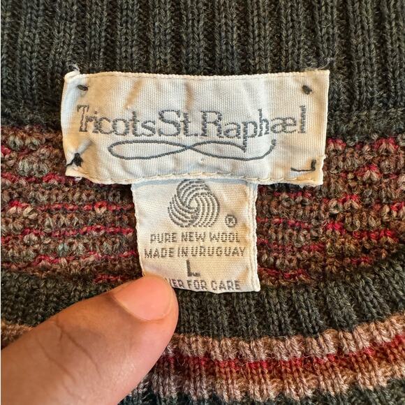 Vintage Tricots St. Raphael 100% Wool Sweater Tapestry Pattern Boho Grandpa Knit - Picture 3 of 7